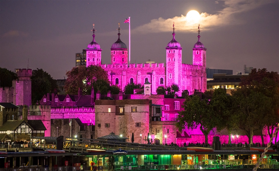 Tower of London turns pink for Breast Cancer Awareness.  Photo Via NBC News