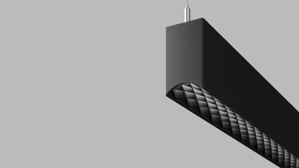 le louvre black louvered suspended light fixture